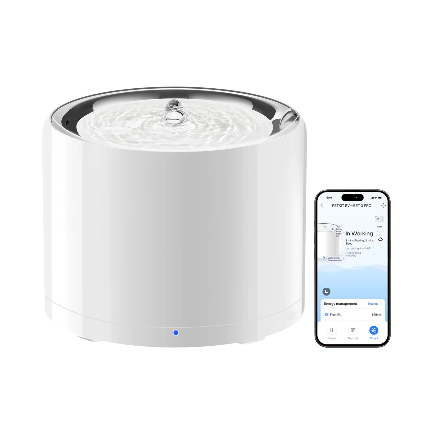 PETKIT Eversweet 3 Pro Smart Pet Drinking Fountain (Wireless Pump) – 1.35L, White