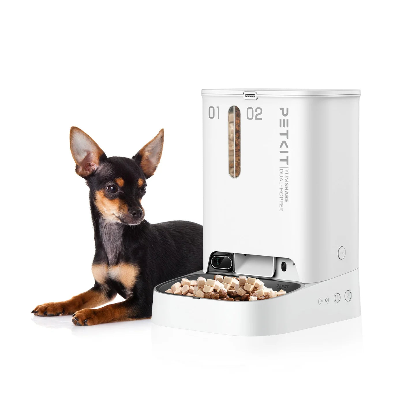 PETKIT YumShare Dual-Hopper Feeder with Camera (P591) – 2+3L, White