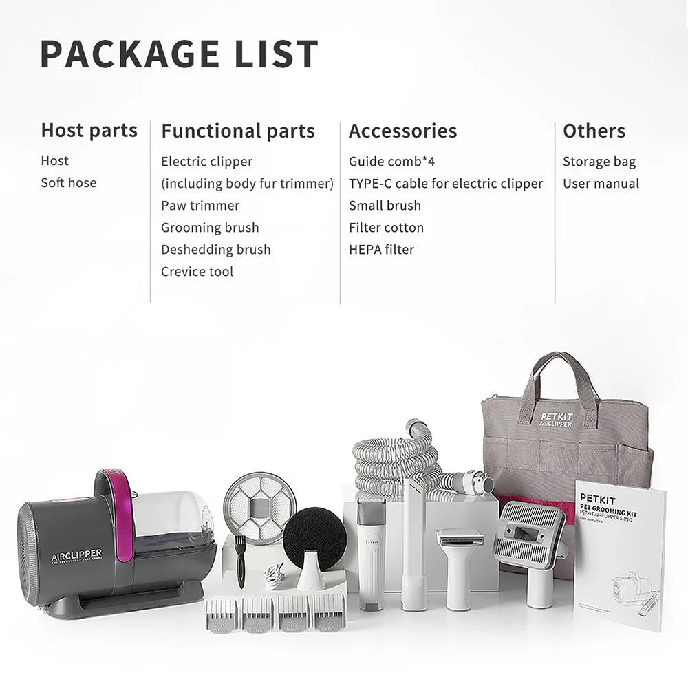 PETKIT | Air Clipper Pet Grooming Vacuum Kit 5in1 | LM4 | Grey/White